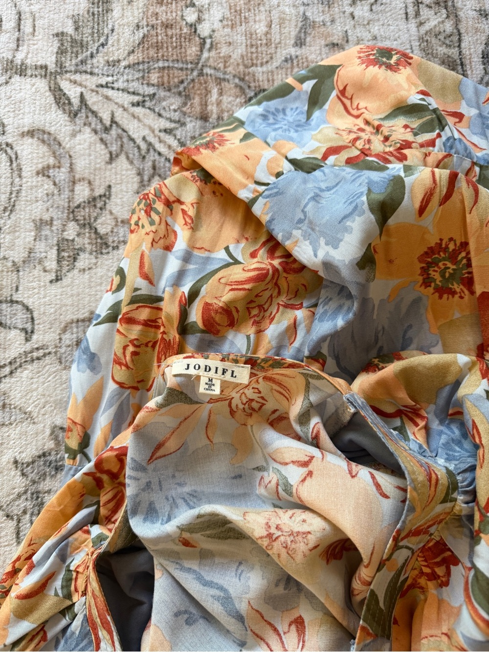 Pinkblush Floral Tiered Midi Dress in Blue & Yellow - Picture 3 of 4